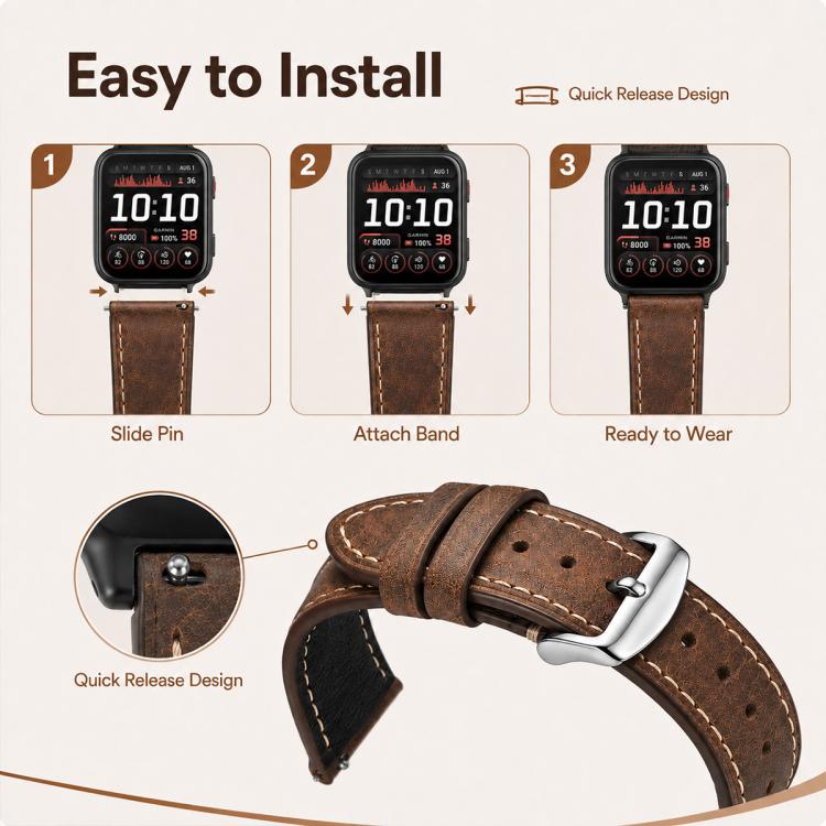 xDfind Retro Crazy Horse Texture Vegan Leather Watch Band, For Garmin Venu X1