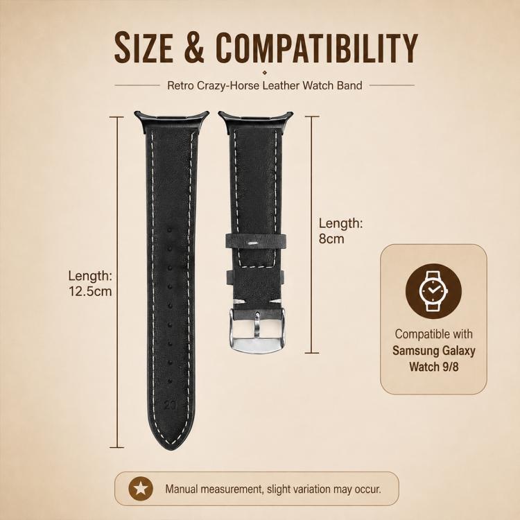 xDfind Retro Crazy Horse Texture Vegan Leather Watch Band, For Galaxy Watch9 / 8 / 8 Classic