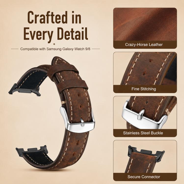 xDfind Retro Crazy Horse Texture Vegan Leather Watch Band, For Galaxy Watch9 / 8 / 8 Classic