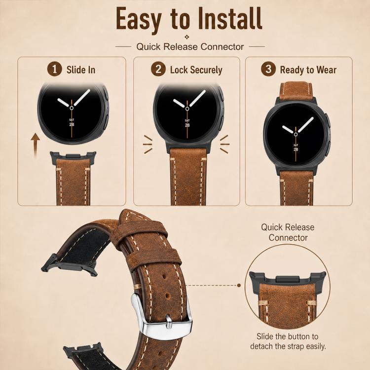 xDfind Retro Crazy Horse Texture Vegan Leather Watch Band, For Galaxy Watch9 / 8 / 8 Classic
