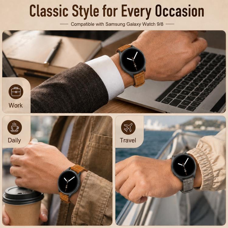 xDfind Retro Crazy Horse Texture Vegan Leather Watch Band, For Galaxy Watch9 / 8 / 8 Classic