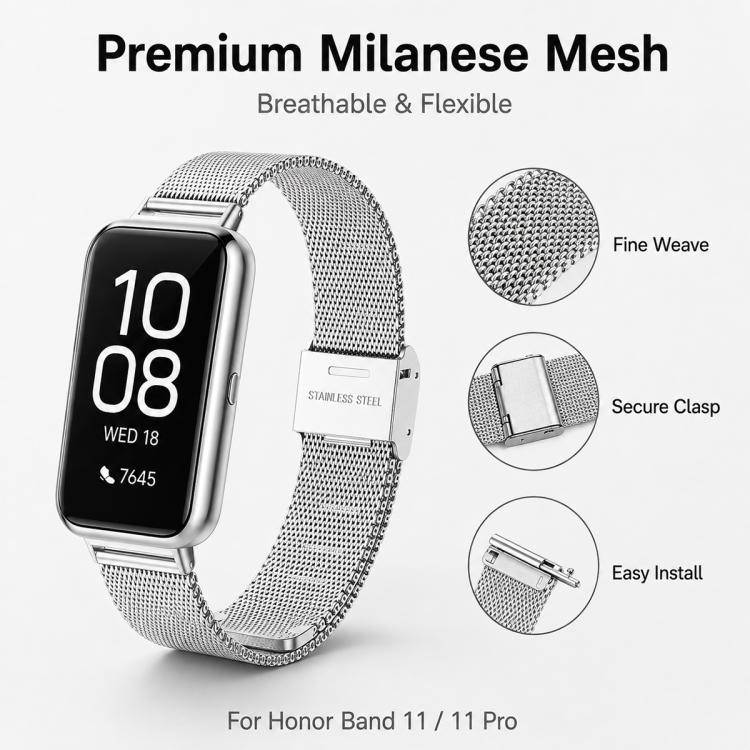 xDfind Buckle Metal Mesh Watch Band, For Honor Band 11 / Band 11 Pro