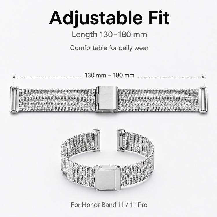 xDfind Buckle Metal Mesh Watch Band, For Honor Band 11 / Band 11 Pro