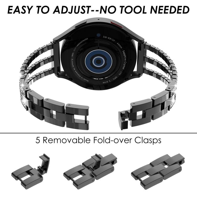 xDfind Universal Flat End Three Diamond Metal Watch Band, 20mm