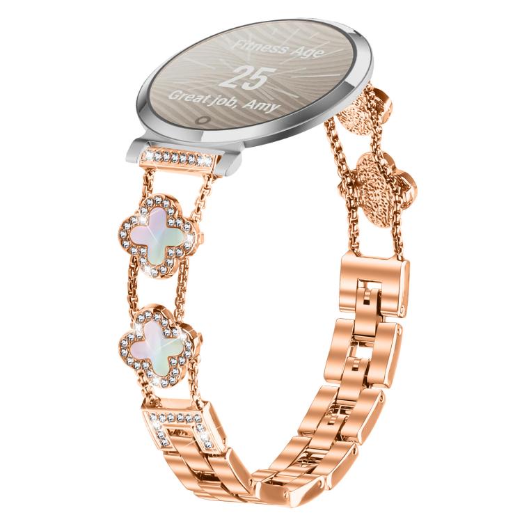 xDfind Double Four-Leaf Clover Diamond Alloy Watch Band, For Garmin Lily 2