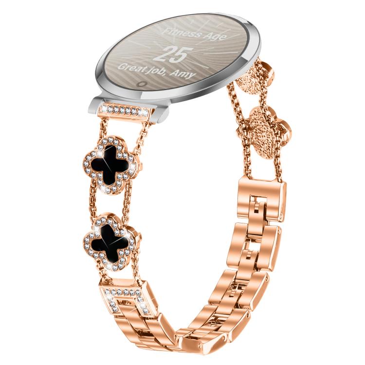 xDfind Double Four-Leaf Clover Diamond Alloy Watch Band, For Garmin Lily 2