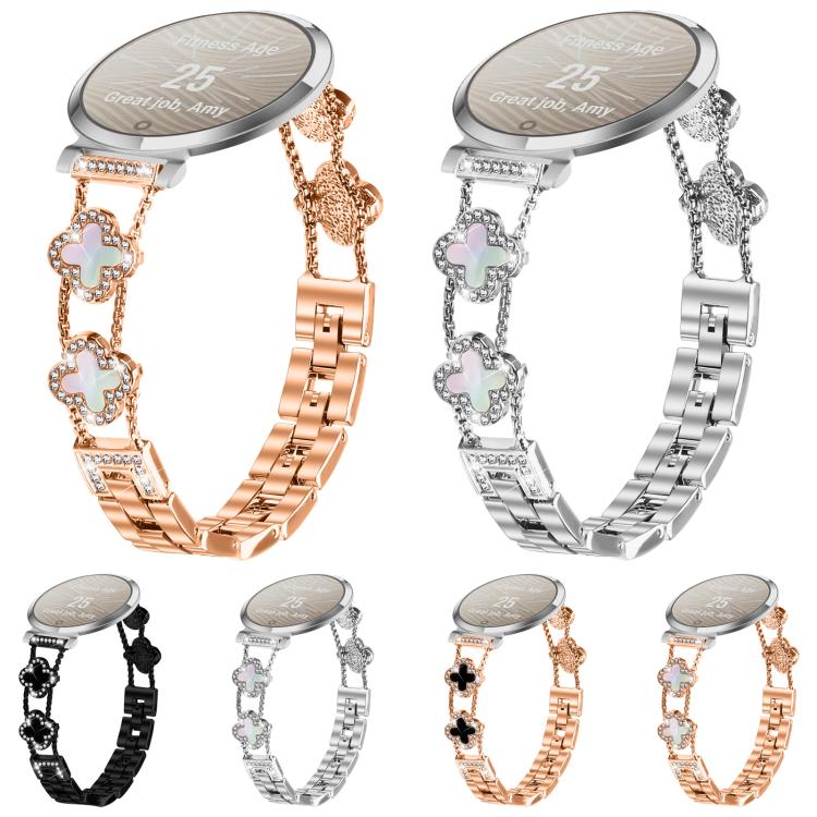 xDfind Double Four-Leaf Clover Diamond Alloy Watch Band, For Garmin Lily 2