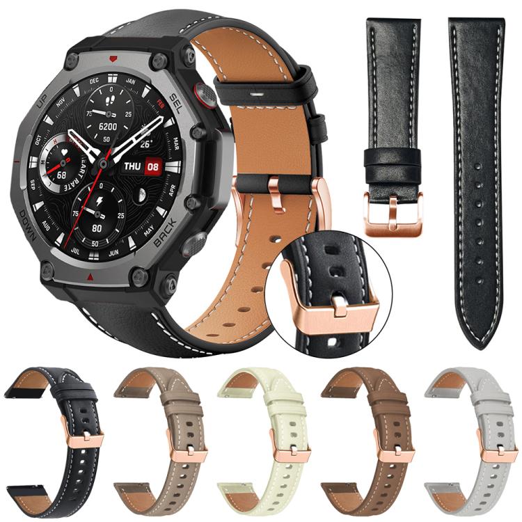 xDfind Rose Gold Buckle Black Shark Fine Grain Vegan Leather Watch Band, For Amazfit T-Rex 3