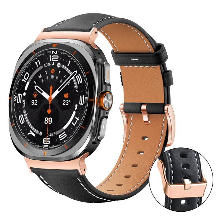 xDfind Rose Gold Buckle Black Shark Fine Grain Vegan Leather Watch Band, For Galaxy Watch Ultra2 2026 / 2025 / 1 2024