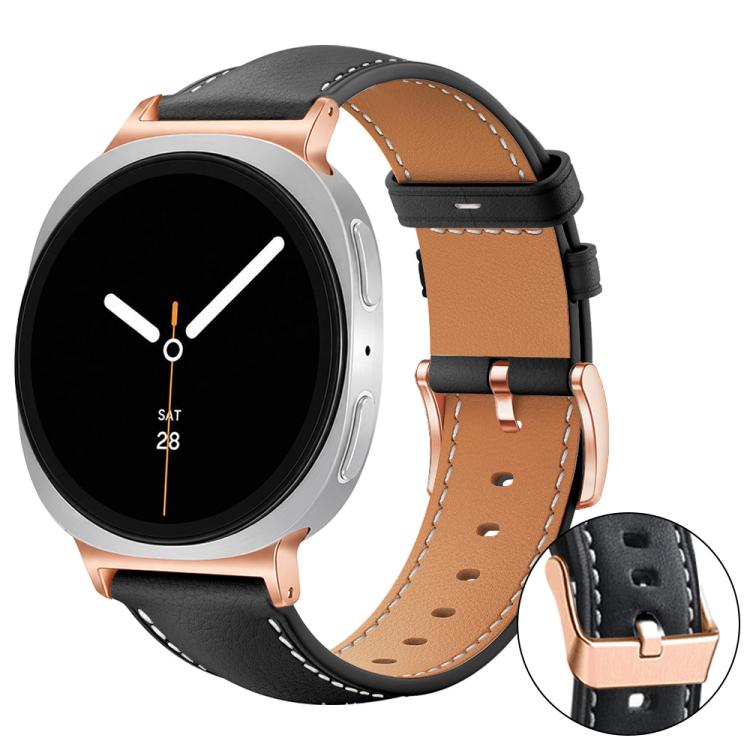 xDfind Rose Gold Buckle Black Shark Fine Grain Vegan Leather Watch Band, For Galaxy Watch9 / 8 / 8 Classic
