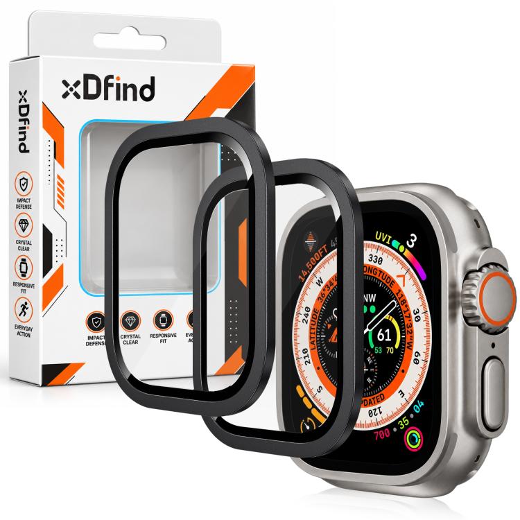 xDfind 2PCS Titanium Alloy Frame Integrated 9H Tempered Glass Watch Film, For Apple Watch Ultra 4 / 3 / 2 / 1 49mm