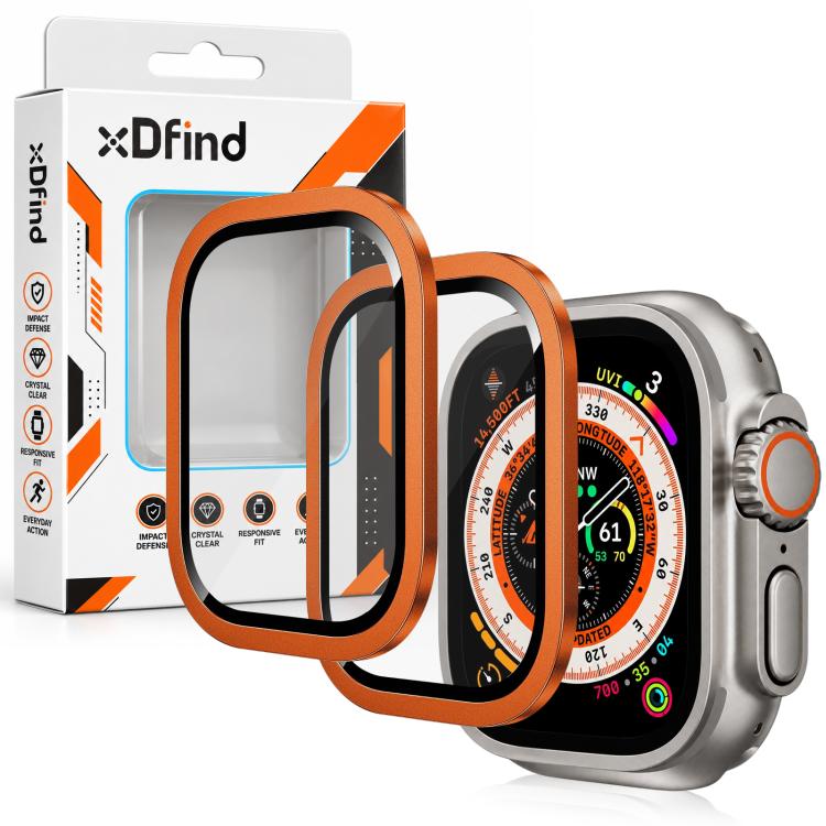 xDfind 2PCS Titanium Alloy Frame Integrated 9H Tempered Glass Watch Film, For Apple Watch Ultra 4 / 3 / 2 / 1 49mm