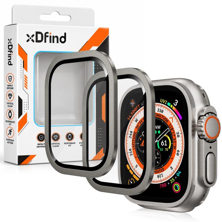 xDfind 2PCS Titanium Alloy Frame Integrated 9H Tempered Glass Watch Film, For Apple Watch Ultra 4 / 3 / 2 / 1 49mm