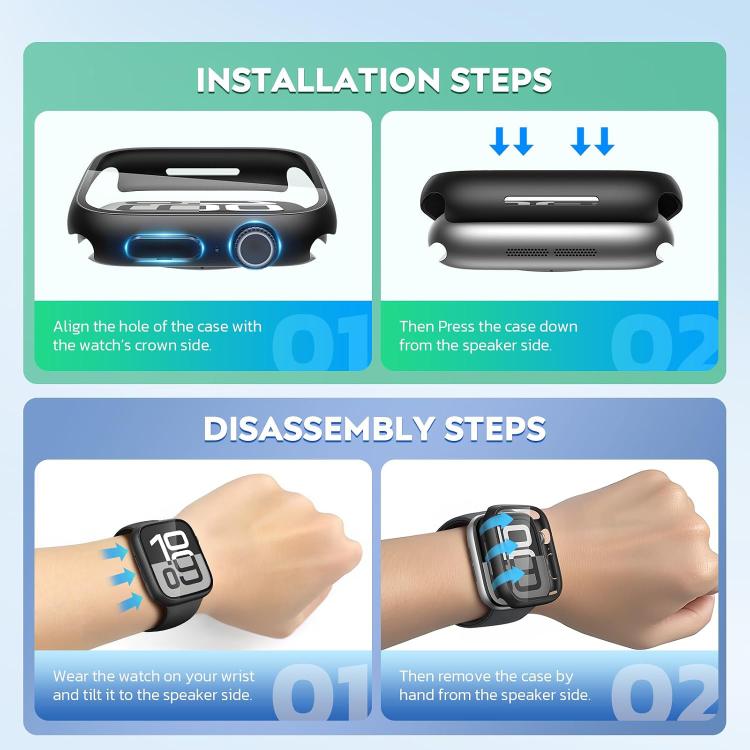 xDfind Privacy Tempered Film Integrated PC Watch Protective Case, For Apple Watch Series 11 42mm / 10 42mm