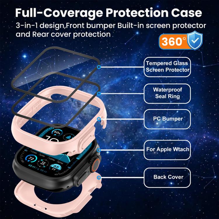 xDfind 360 Degree Full Coverage Waterproof Tempered Film Integrated PC Watch Case, For Apple Watch Ultra 4 / 3 / 2 / 1 49mm