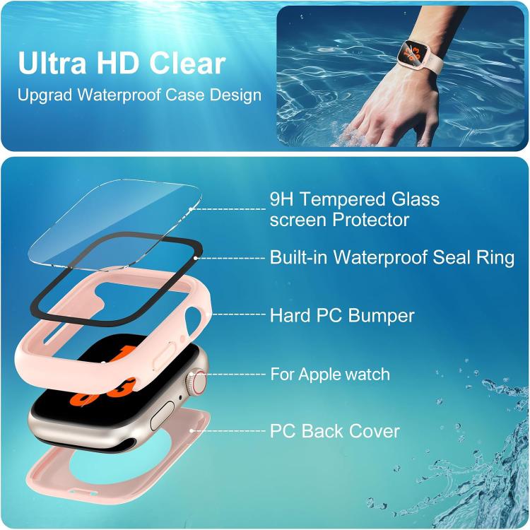 xDfind 360 Degree Full Coverage Waterproof Tempered Film Integrated PC Watch Case, For Apple Watch Series 12 42mm Aluminum / Titanium